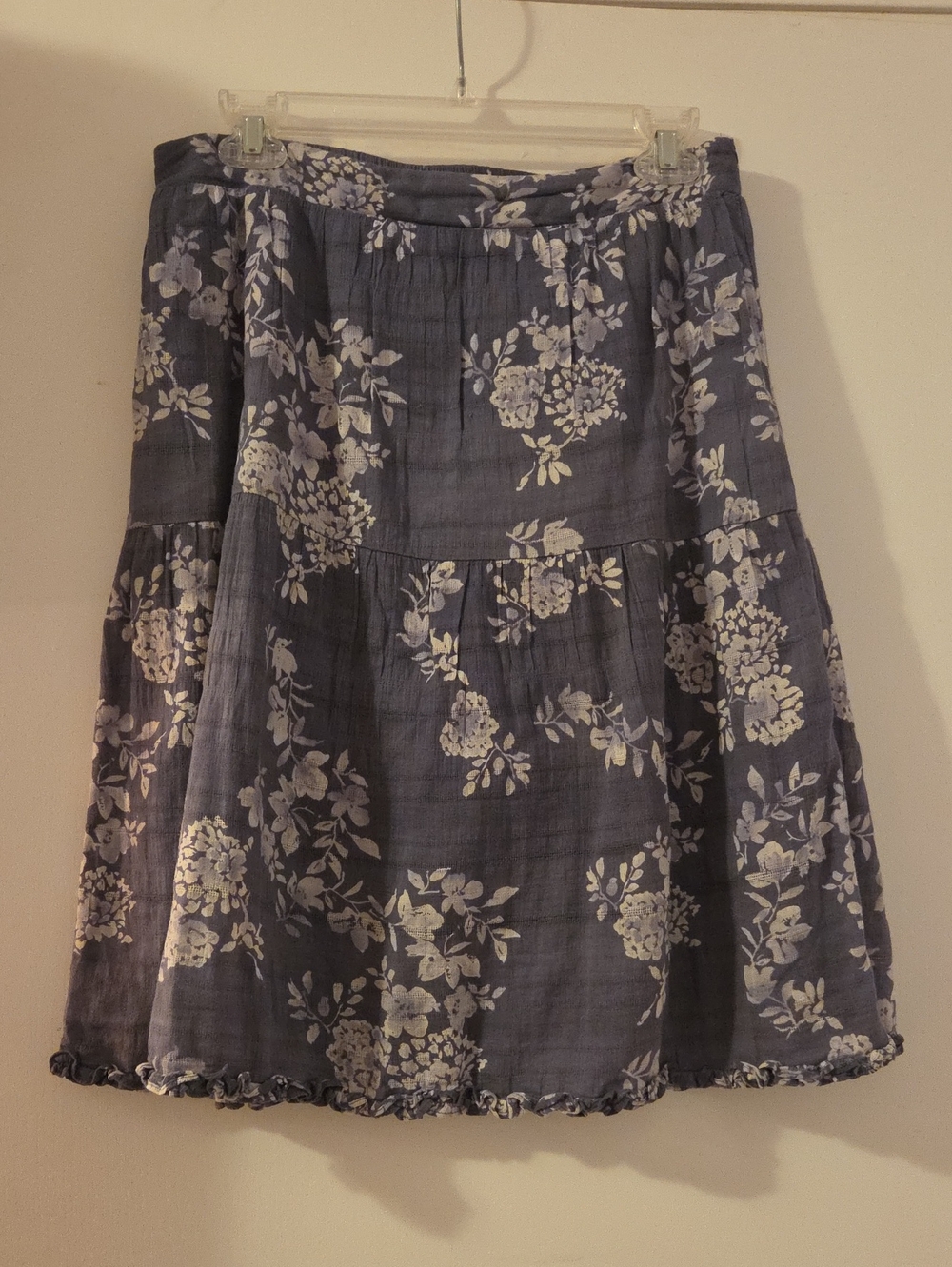 DownEast Blue/Purple Floral Tiered A-Line Skirt